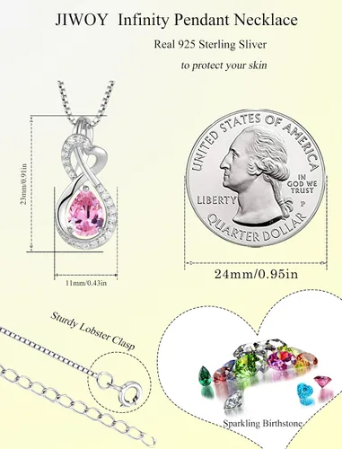 Vista 6 de Collar infinito con colgante de piedra natal de plata de ley 925, joyería para mujer