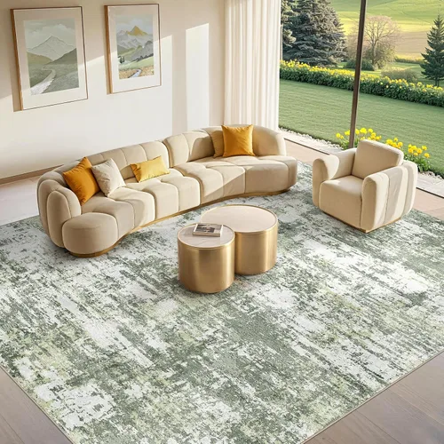 Vista 55 de Tortania Alfombra redonda lavable de 5 pies para sala de estar: Alfombra moderna abstracta neutra grande suave y delgada – Alfombra antideslizante