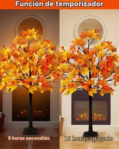 Vista 3 de Uieke Árbol de arce artificial de otoño con 48 luces LED de 4 pies con 12 luces de piño, 8 modos, decoración de otoño para el hogar, decoración