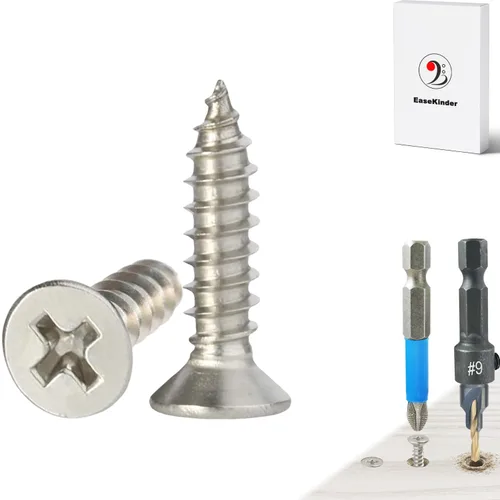 Vista 23 de Tornillos para madera, 120 tornillos Phillips de cabeza plana, tornillo de acero inoxidable 304 con kit de avellanado de madera ajustable (#4 x 1)