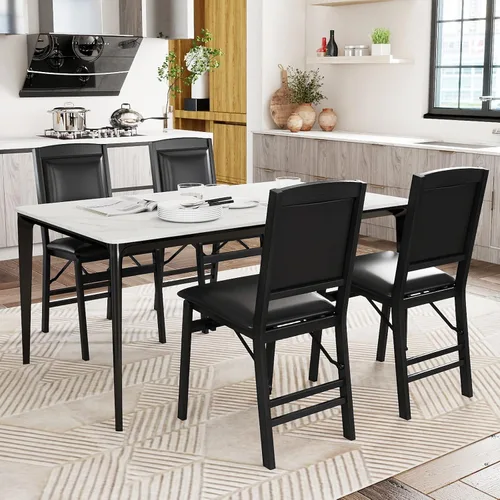 Vista 5 de Giantex Juego de 2 sillas de comedor plegables de madera negra con asiento acolchado, marco de madera maciza, carga máxima de 400 libras, sin