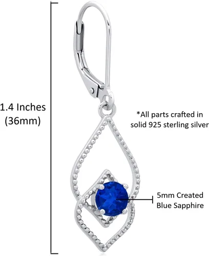 Vista 5 de Genuine or Created Gemstone Dangle Earrings for Women in 925 Sterling Silver with Leverback and 5mm Birthstone by MAX + STONE