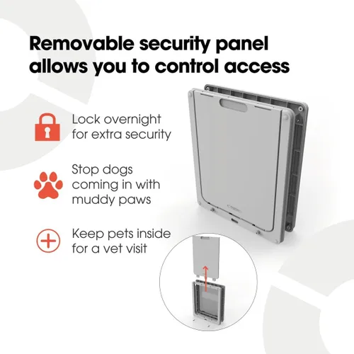 Vista 4 de Dog Mate Puerta mediana para perros, Panel de bloqueo robusto, Autolineo a 1.969 in, Gris
