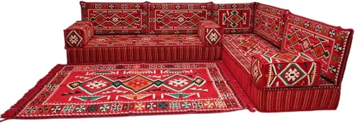 Vista 112 de arabicsofa Juego de asientos Jalsa en forma de L – Majlis árabe hecho a mano con almohadas de respaldo