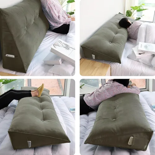 Vista 3 de WOWMAX Almohada para cabecero de terciopelo 100% algodón, tamaño individual, soporte de espalda de cuña, cojín de lectura para cama y diván, cojín
