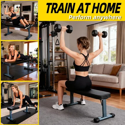 Vista 6 de Banco de peso plano, banco de entrenamiento de 660 libras, equipo de ejercicio de prensa de banco para gimnasio en casa, entrenamiento de fuerza