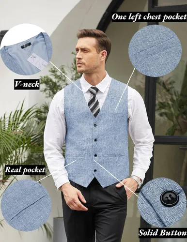 Vista 5 de COOFANDY Chalecos casuales de negocios para hombre, chaleco ligero y ajustado