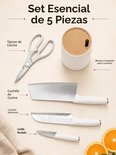 Vista 4 de Juego de cuchillos con bloque, juego de 5 piezas de bloque de cuchillos pequeños, cuchillos de acero inoxidable que ahorran espacio con soporte