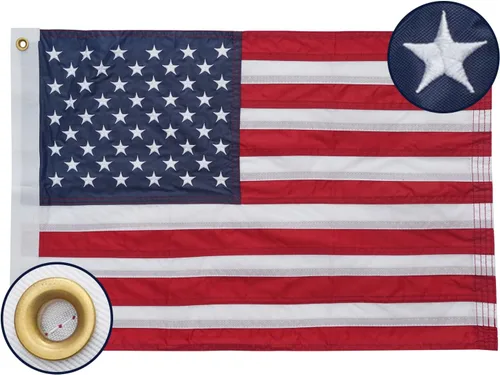 Vista 9 de Bradford Bandera estadounidense de algodón de 12 x 18 pulgadas, bandera estadounidense bordada de barco pequeño con 2 ojales de latón, banderas
