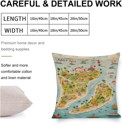 Vista 2 de Fundas de almohada Florida Keys - Funda de almohada con mapa colorido de isla de viajes y atracciones, mapa del estado de EE. UU., Fundas