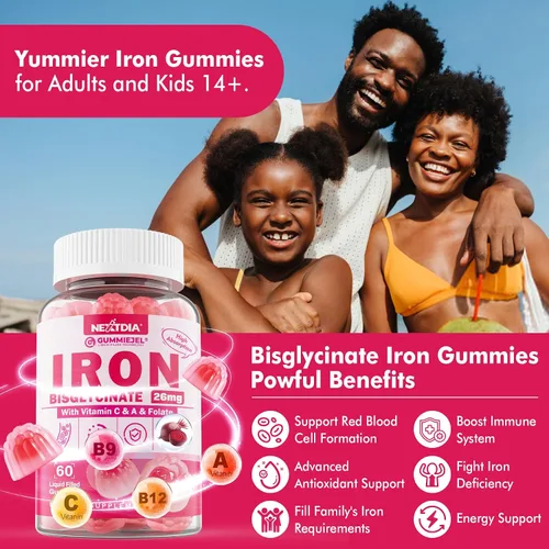 Vista 7 de Gomitas de hierro para mujeres y hombres, gomitas de bisglicinato de hierro de 26 mg, más vitamina C, folato, raíz de remolacha, B12 y zinc