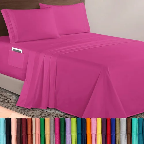 Vista 14 de Elegant Comfort Lujoso juego de sábanas de microfibra de alta calidad 1500 hoteleras bordadas de tres líneas más suaves de 4 piezas, resistente a