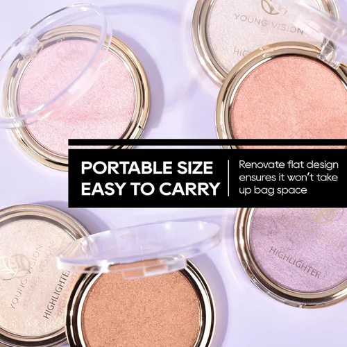 Vista 5 de Paleta de Polvo de Iluminador Rosa Horneado, Paleta de Polvo de Iluminador de Maquillaje Acabado Sutil y Brillante Iluminadores Faciales