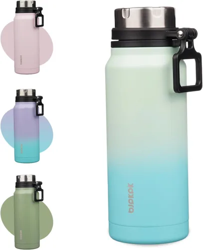Vista 47 de BJPKPK Botella de agua aislada de 24 onzas con asa, sin BPA, botella térmica de viaje de acero inoxidable reutilizable, botella de agua grande, Negro