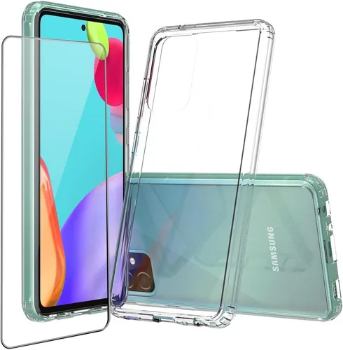 Vista 14 de Funda rígida para Samsung Galaxy A04E, transparente, delgada, rígida, híbrida, a prueba de golpes, con protector de pantalla de vidrio templado