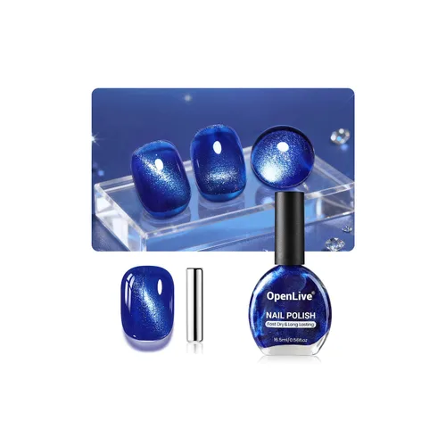 Vista 14 de OpenLive - Esmalte de uñas de ojo de gato negro, 16.5 ml de esmalte de uñas de purpurina reflectante de secado rápido con barra magnética