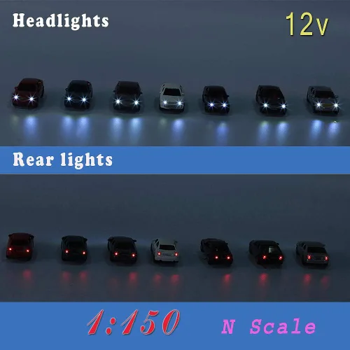 Vista 7 de Evemodel EC150 12pcs 1:150 N Escala Modelo Iluminado Coches (Color Aleatorio) con 12V LED para Diseño de Edificios Nuevo