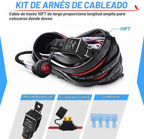Vista 2 de Mictuning - Kit de arnés para barra de luz, relé de fusibles e interruptor impermeable.