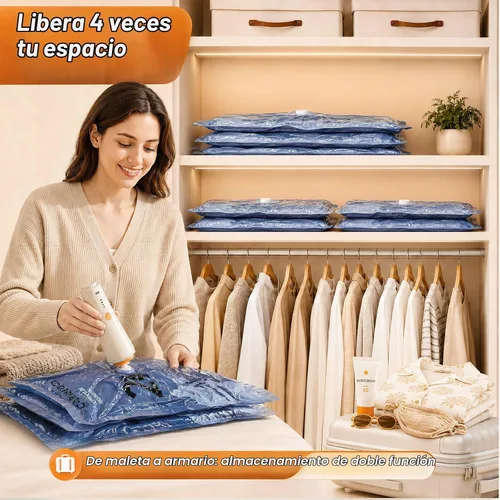 Vista 6 de QcoQce Bolsas inalámbricas de almacenamiento al vacío con bomba, paquete de 12 (2 L/4 M/4 S/2 bono), bolsas de ahorro de espacio para viajes