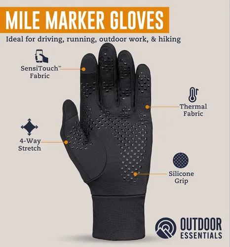 Vista 3 de Guantes para correr con pantalla táctil, forro térmico de invierno para clima frío para hombres y mujeres, guantes negros delgados, ligeros
