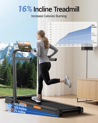 Vista 2 de 16% Incline Walking Pad Treadmills for Home Small, 4-in-1 Under Desk Treadmill with Handles, Foldable Treadmill with 2.5 HP Quiet Brushless, 330 LBS