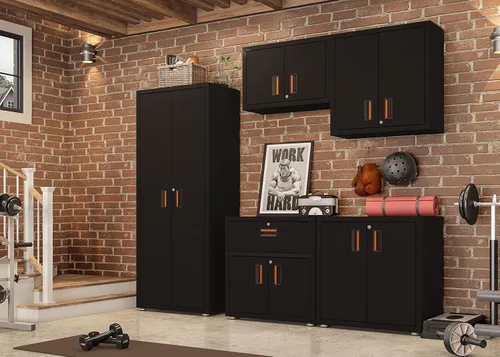 Vista 2 de para el hogar, gabinete de pared de acero listo para armar con dos puertas (negro)