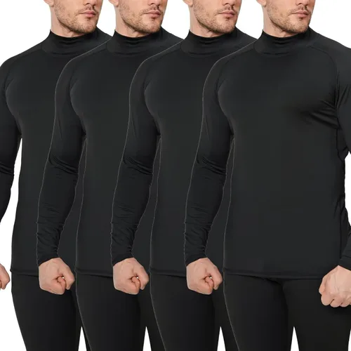 Vista 7 de Paquete de 5 o 4 camisetas térmicas de manga larga con cuello alto falso para hombre