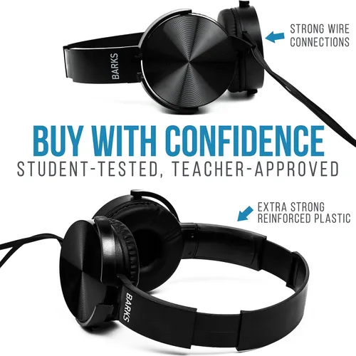 Vista 6 de Barks Auriculares para el aula (paquete de 10): Auriculares a granel para estudiantes de primera calidad: perfectos para niños, grados K-12