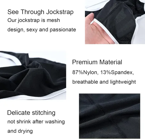 Vista 3 de ZONBAILON Men's Jockstrops Underwear Beathable Soft Thong G String Mesh
