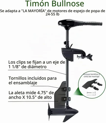 Vista 7 de Bullnose timón Kit de sobre timón para abrazadera para 24 – 55 Thrust Trolling Motors: accesorio para lanchas de pedales, pontones, kayaks, o canoas