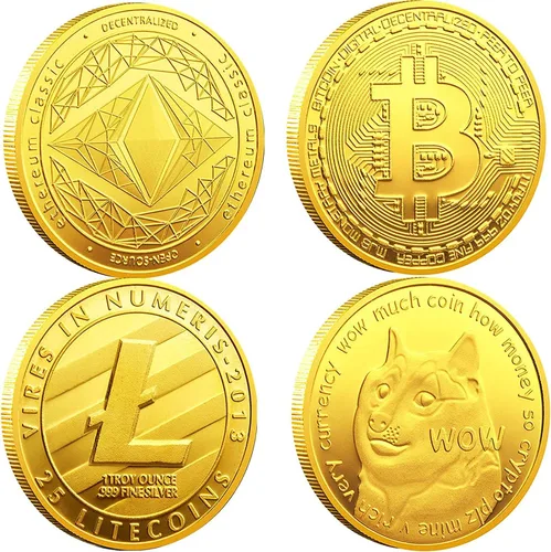 Vista 3 de Monedas Dogecoin de 3 piezas, regalos coleccionables protectores. Criptomoneda Blockchain con fichas conmemorativas originales Chase Coin