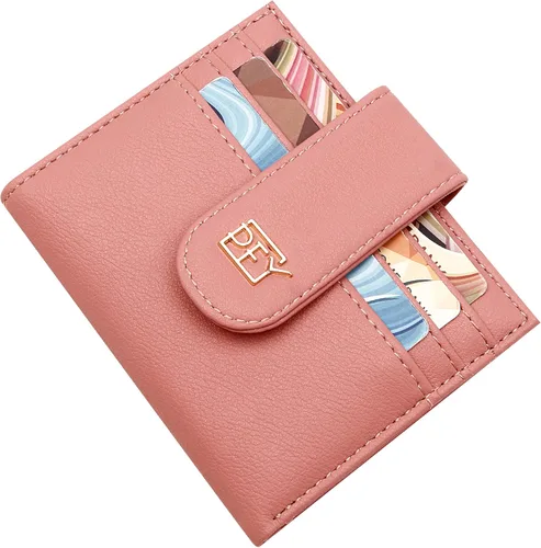Vista 7 de Badiya Billeteras pequeñas para mujer, plegable, multitarjeta, delgada, tarjetero con cremallera, Rosado, Minimalista