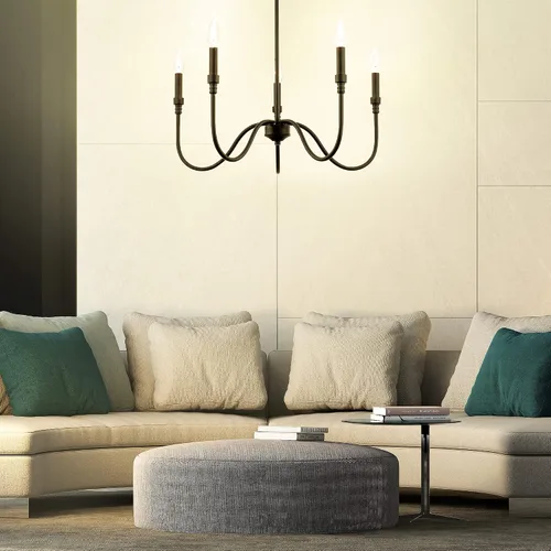 Vista 8 de Lámpara de araña de 5 luces, lámpara colgante lineal para isla de cocina, comedor y sala de estar, acabado negro mate