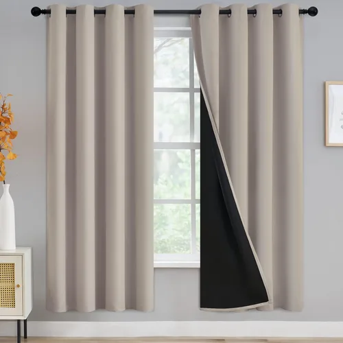 Vista 45 de Yakamok Cortinas negras, cortinas de ventana con aislamiento térmico y eficiencia energética para dormitorio, cortinas opacas completas y cortinas