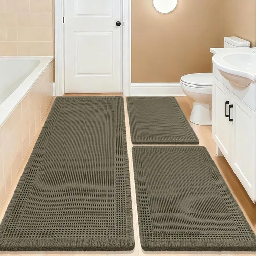 Vista 109 de Tapete de baño con diseño de gofre, moderno, bohemio, absorbente, antideslizante, ultrasuave, lavable a máquina, con letra de baño, dormitorio