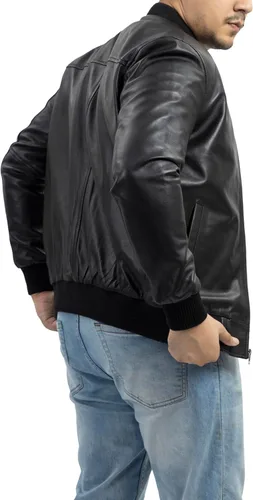Vista 2 de Jild Varsity Style Leather Bomber Jacket Men - Chaqueta de cuero de gamuza real de moda casual MA-1 para hombre