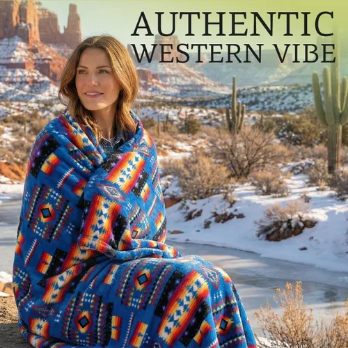 Vista 6 de Sacred Thread - Manta de vellón azteca, reversible, manta nativa americana, manta occidental, nativa americana occidental (sherpa azul), manta