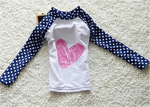 Vista 3 de Traje de baño de lycra de dos piezas, mangas largas, con factor de protección solar 50+, con diseño de lunares, para niñas