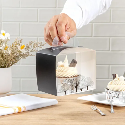 Vista 5 de Restaurantware Sweet Vision - Cajas individuales para cupcakes de 5 x 3.25 pulgadas, 100 cajas de exhibición desechables para cupcakes, con asa