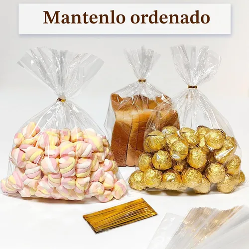 Vista 3 de QOIUSO 100 piezas de bolsas de celofán transparentes: bolsas de celofán de 10x14 pulgadas con lazos para embalar dulces, galletas y regalos, bolsas