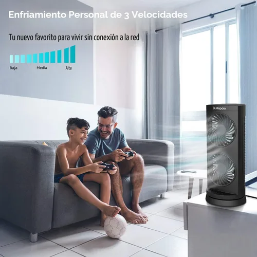 Vista 3 de Dr. Prepare Ventilador oscilante de torre, ventilador de escritorio portátil con opciones de 3 velocidades, circulación de aire dual, oscilación