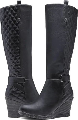 Vista 5 de Vepose Botas altas hasta la rodilla para mujer 9652 Botas de cuña con cremallera lateral