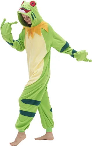 Vista 4 de vavalad Unisex Adult Onesie Animal One Piece Pajama Cosplay Sleepwear Halloween Christmas Custume for Women Men Teens, Green