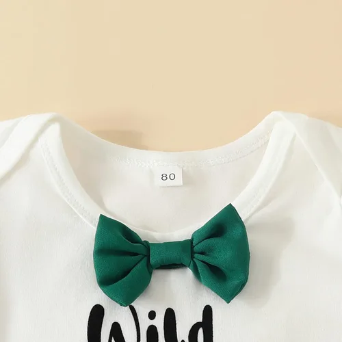 Vista 3 de Traje de primer cumpleaños para bebé niño Wild One Animal Bowtie Romper pantalones cortos con tirantes