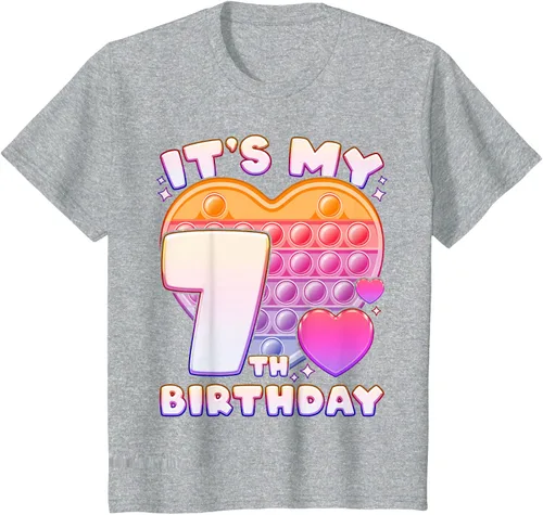 Vista 32 de Pop-it Birthday Girl 7 años de edad, Push it Pop Fidget Bubble Camiseta, Negro