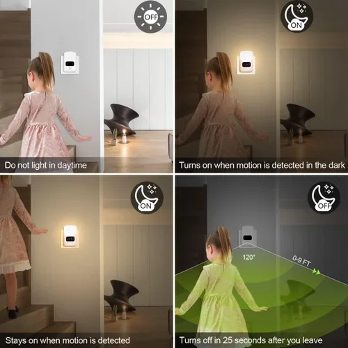 Vista 3 de LUXON Luz nocturna LED con sensor de movimiento con reloj despertador digital, reloj de baño enchufable a la pared 4000 K blanco cálido, sensor