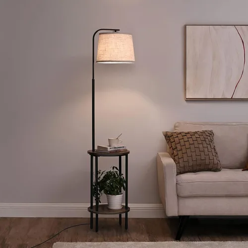 Vista 10 de DEWENWILS Lámpara de pie con mesa adjunta, mesita de noche estrecha de estilo granja, mesa auxiliar lateral de madera, lámpara de lectura ajustable