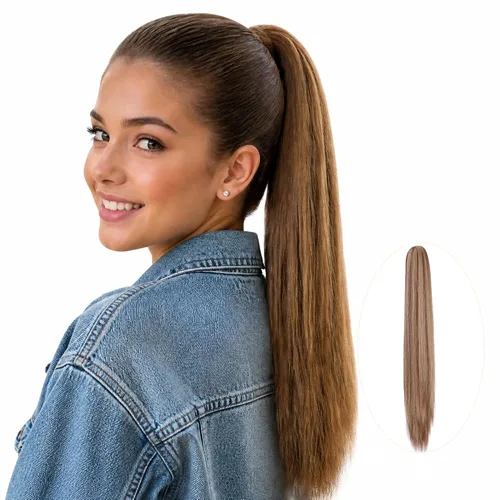 Vista 15 de Colas de caballo con clip para mujer, extensión de cola de caballo rizada de 18 pulgadas, 20 pulgadas, extensiones de cabello ondulado, color rubio