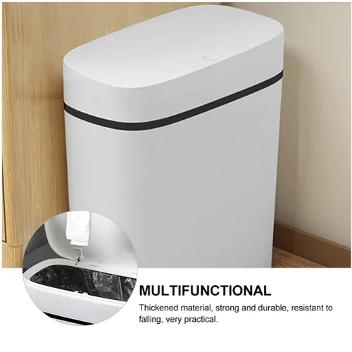 Vista 3 de LIFKOME Tapa de cubo de basura de capacidad de 14 litros, cesta de basura pequeña para baño, cocina, plástico blanco, impermeable, resistente, fácil