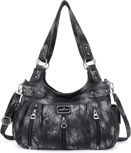 Vista 23 de Angelkiss Bolsos grandes y carteras para mujer de cuero sintético lavado tipo hobo, bandolera, bolso cruzado, bolso de hombro, bolso de mano